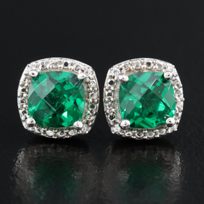 Sterling Glass and Cubic Zirconia Stud Earrings