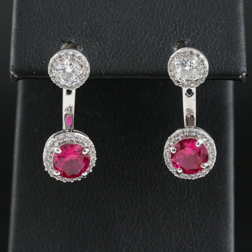 Sterling Sapphire Stud Earrings with Sterling Ruby Removable Enhancers