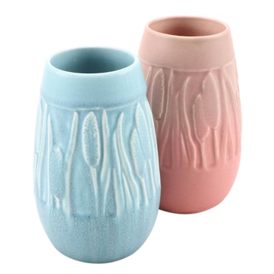 Rookwood Pottery "Cattail" Ceramic Vases, Early to Mid-20th Century