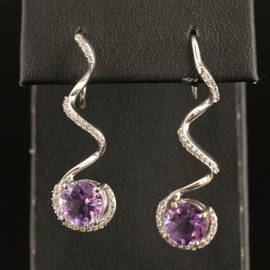 Sterling Amethyst and White Sapphire Spiral Earrings