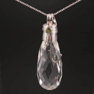 Sterling Rock Crystal Quartz and Peridot Teardrop Pendant Necklace