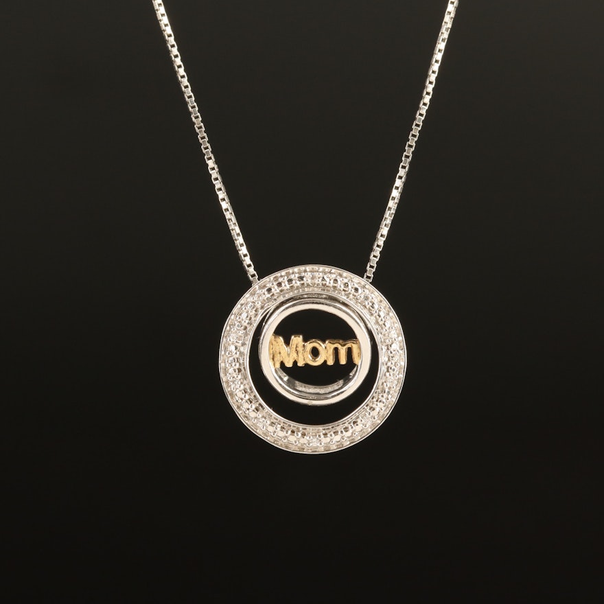 Sterling Cubic Zirconia "Mom" Pendant Necklace