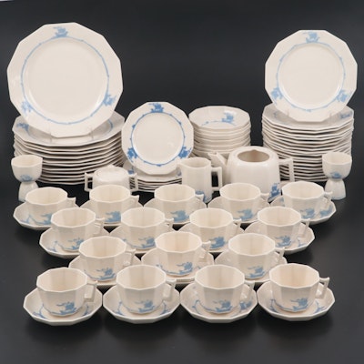 Rookwood Pottery Blue Ship Motif Ceramic Dinnerware, 1920s