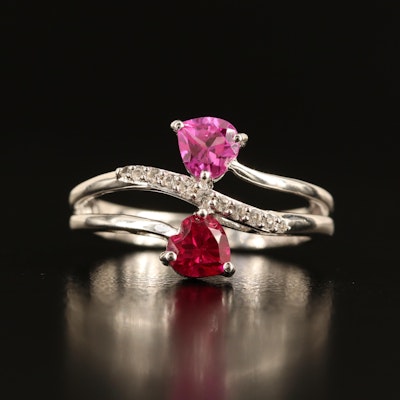 Sterling Ruby and White Sapphire Heart Toi-et-Moi Ring