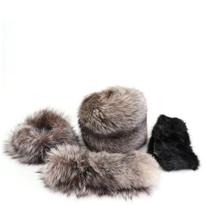 Adrienne Landau Fox Fur Collar with Fox Fur Muff, Headband, and Faux Fur Collar