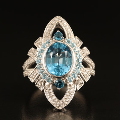 Sterling Topaz and White Sapphire Navette Ring