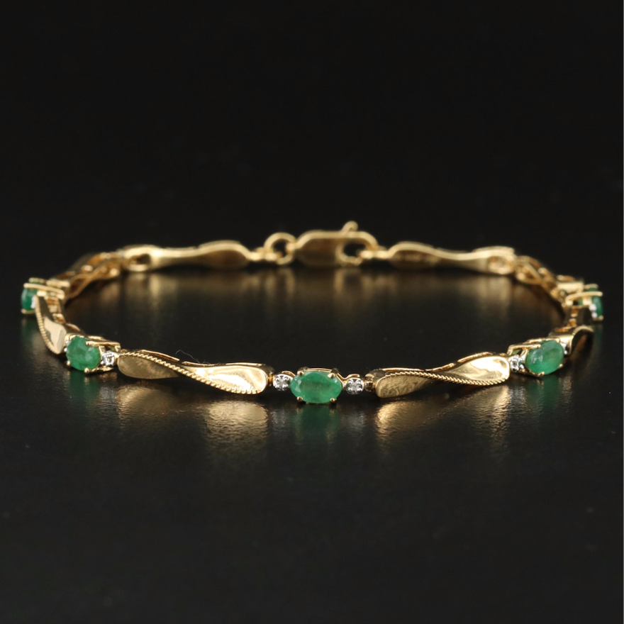 Sterling Emerald and Diamond Twist Bracelet