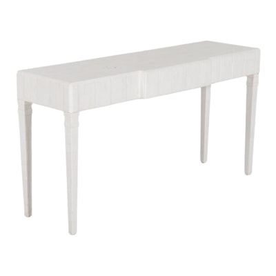 Contemporary White-Painted Wooden Console Table with Tessellated Stone Top