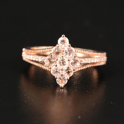 Sterling Cubic Zirconia and Diamond Navette Ring