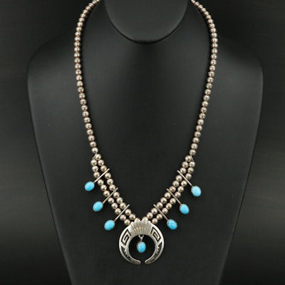 Southwestern Sterling Turquoise Naja Necklace