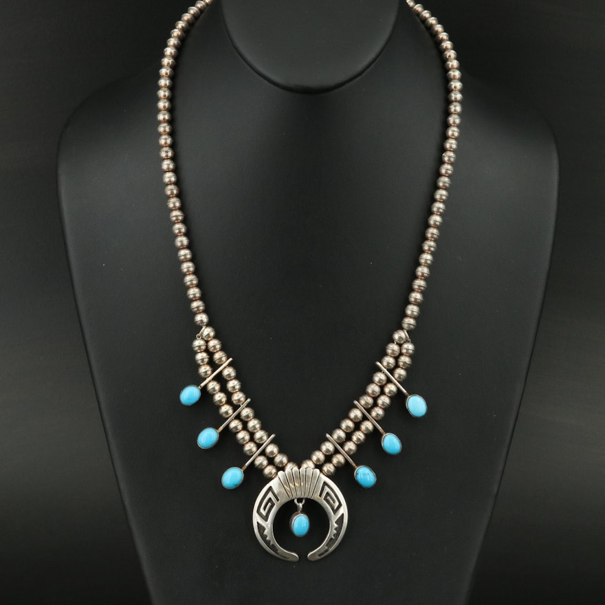 Southwestern Sterling Turquoise Naja Necklace