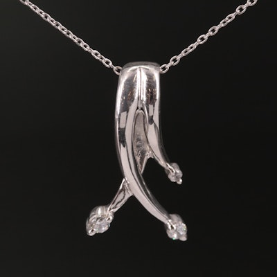 Sterling Cubic Zirconia Ribbon Pendant Necklace
