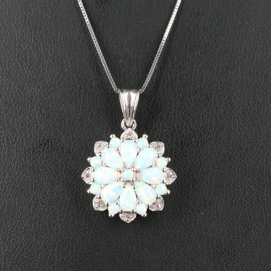 Sterling Opal and Topaz Cluster Pendant Necklace