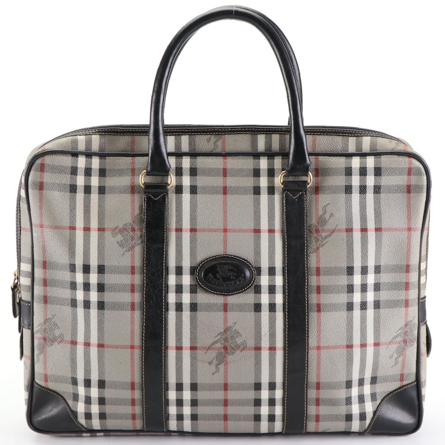 Burberrys Soft Briefcase in "Haymarket Check" Coated Canvas and Leather