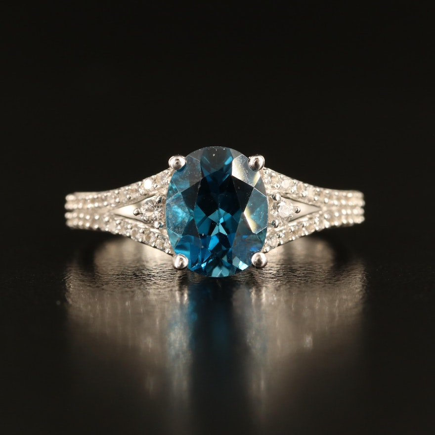 Sterling London Blue Topaz and White Sapphire Ring