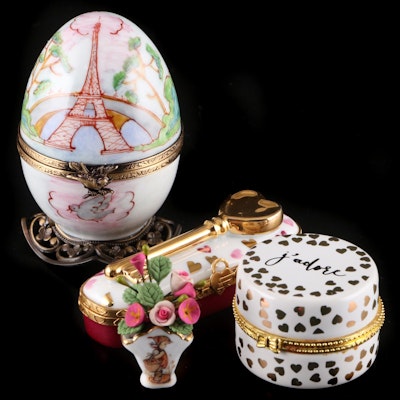 Parisian Musical Limoges Box with Other Limoges Boxes and Reutter Flowers