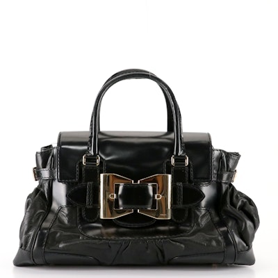 Gucci Queen Large Bow Buckle Satchel in Black Leather