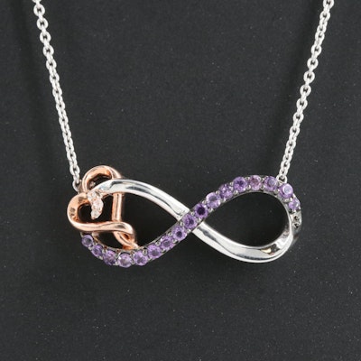 Sterling Amethyst and Sapphire Infinity Heart Necklace