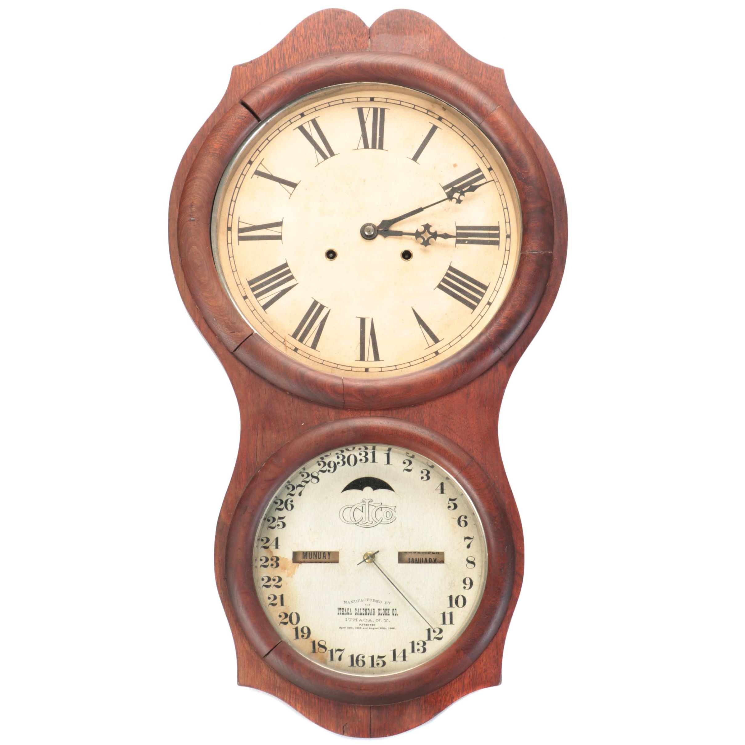 Ithaca Calendar Clock Co. No. 4 Rosewood Veneer Wall Clock, Late 19th C