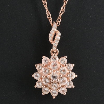 Sterling Morganite and Diamond Pendant Necklace