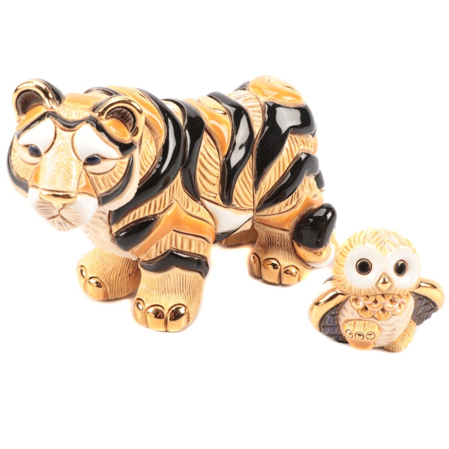 De Rosa Ceramic Tiger and Owl Figurines and Collector's Guide