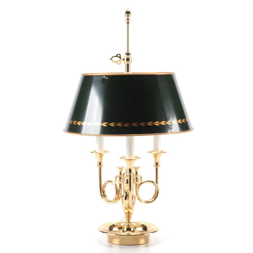 Baldwin Empire Style French Horn Brass Bouillotte Lamp, Mid/Late 20th C.