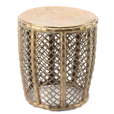 Chinese Style Faux Bamboo and Fretwork Brass Stool
