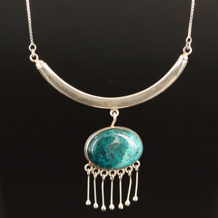 Sterling Chrysocolla Necklace with Fringe