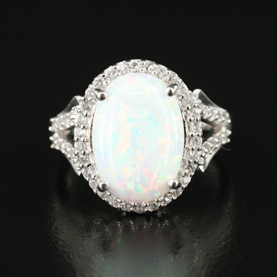 Sterling Opal and White Sapphire Ring