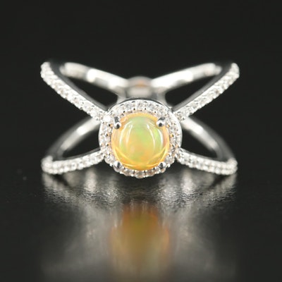 Sterling Opal and White Zircon Ring