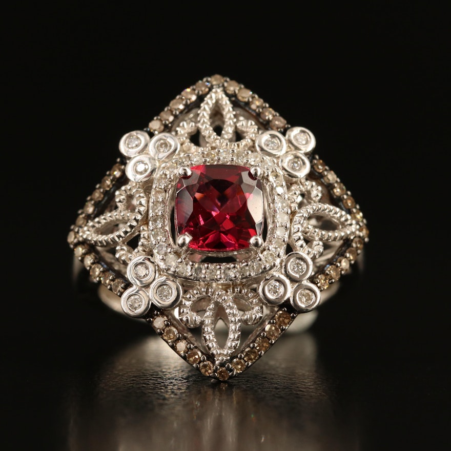 Sterling Garnet and Diamond Ring