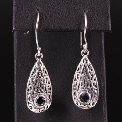 Bali Inspired Sterling and Sapphire Drop Earrings