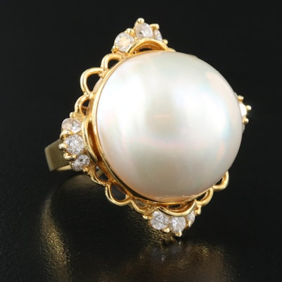 14K 21.00 mm Pearl and Diamond Ring