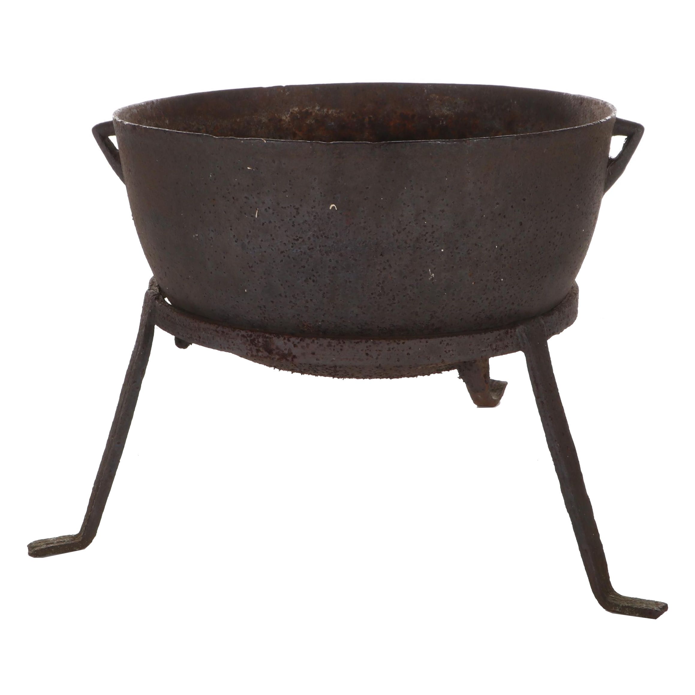 Cast Iron Cauldron with Wrought Iron Tripod Stand, Antique | EBTH