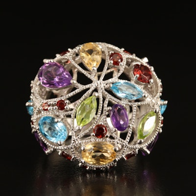 Sterling Amethyst and Gemstone Cluster Ring