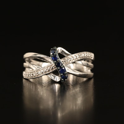 Sterling Sapphire and White Sapphire Ribbon Ring