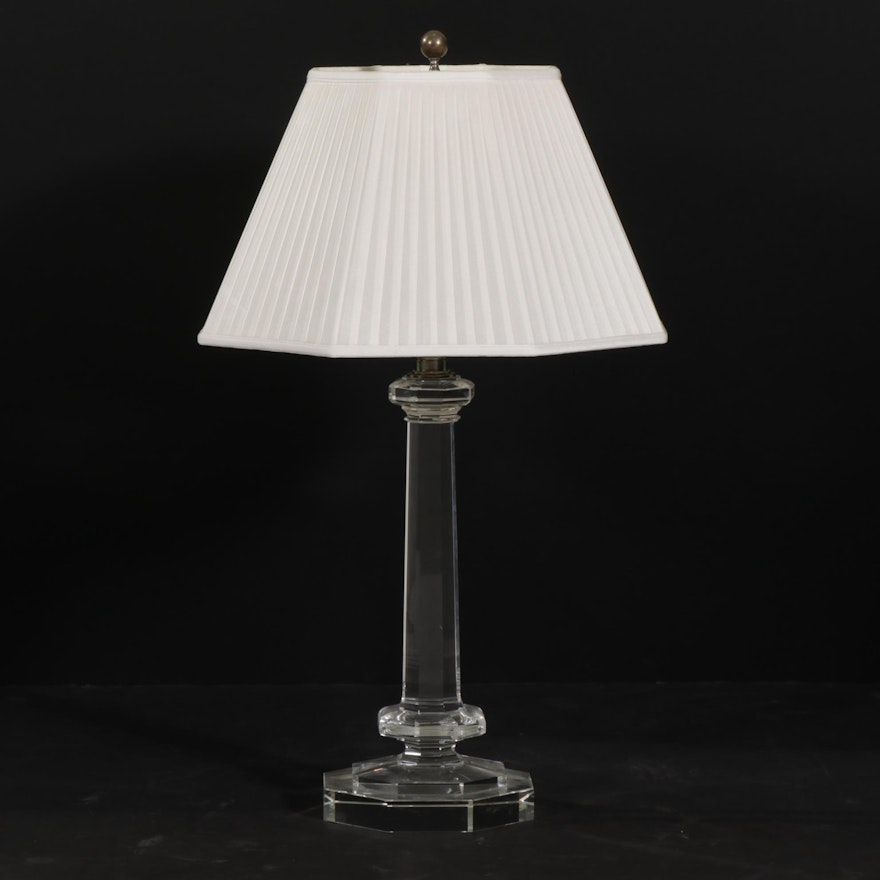 Clear Crystal Octagonal Pillar Table Lamp With Pleated Octagonal Shade