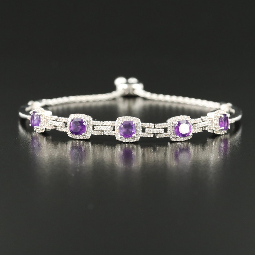 Sterling Amethyst and Sapphire Bolo Bracelet
