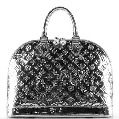 Louis Vuitton Alma GM Bag in Silver Metallic Monogram Vernis
