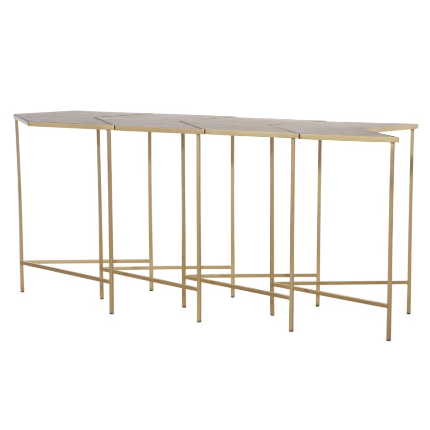 Four Contemporary Chevron-Shaped Stone and Gold-Painted Metal Side Tables