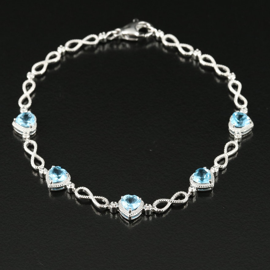 Sterling Swiss Blue Topaz Infinity and Heart Bracelet