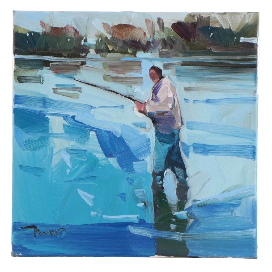Jose Trujillo Oil Painting "Fly Fishing," 2022