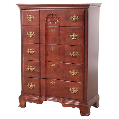 Chippendale Style Cherrywood-Stained Five-Drawer Blockfront Chest