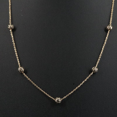 14K Stationary Textured Beads Necklace