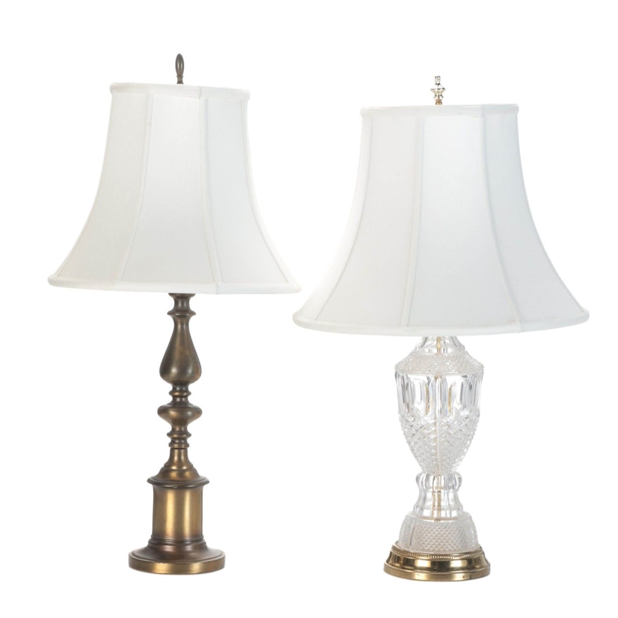 Cut Glass Urn Table Lamp with Brass Finish Metal Lamp