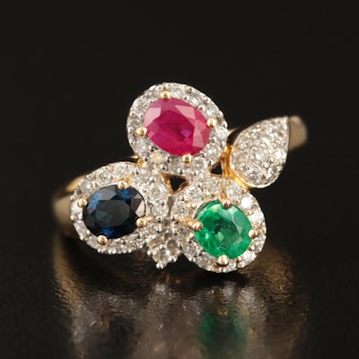 18K Ruby, Emerald, Sapphire and Diamond Ring
