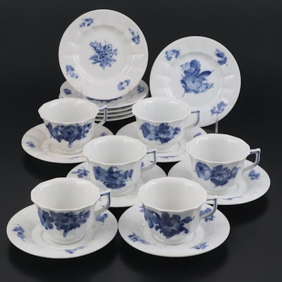 Royal Copenhagen Blue Flowers Porcelain Cups and Saucers with Plates, 1899-1934
