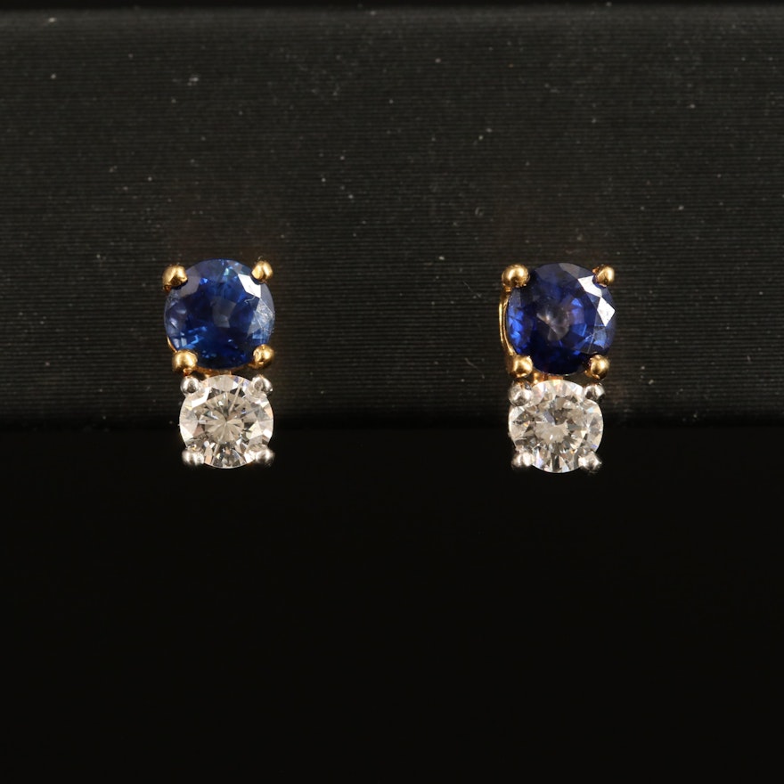 14K Diamond and Sapphire Stud Earrings