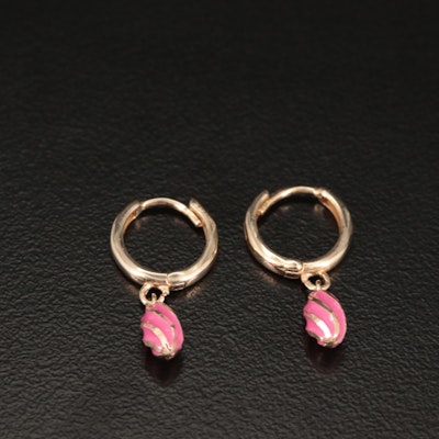 14K Huggie with Dangling Pink Oval Earrings