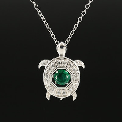 Sterling Emerald and Topaz Turtle Pendant Necklace